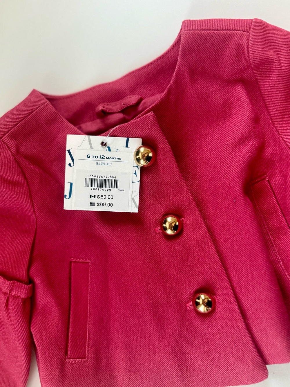 Janie and Jack Hot Pink Double-Breasted Coat with Gold Buttons